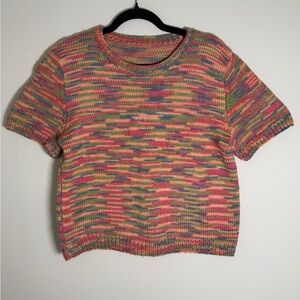 Multicolor Hand Knit Short Sleeve Sweater